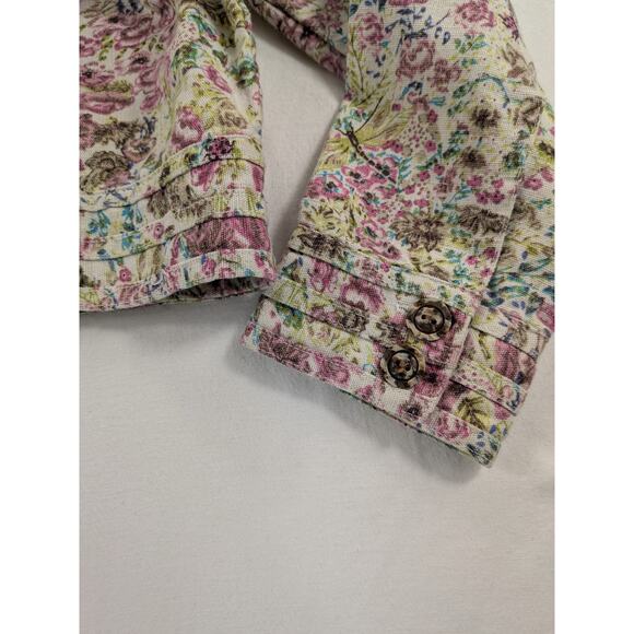 Christopher & Banks Top Women's Sm Floral Shacket Linen Cotton Maximalist Whimsy - Picture 7 of 12